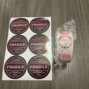 500 Thank you stickers, comes with a dozen (2 sheets) fragile stickers.